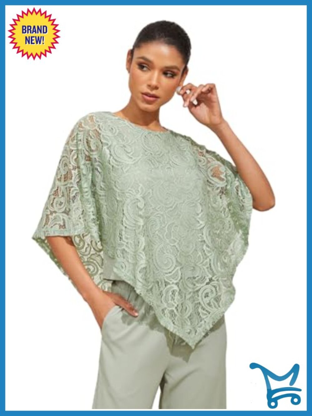 Women's Lace Poncho Top Batwing Sleeve Dressy Casual Blouse